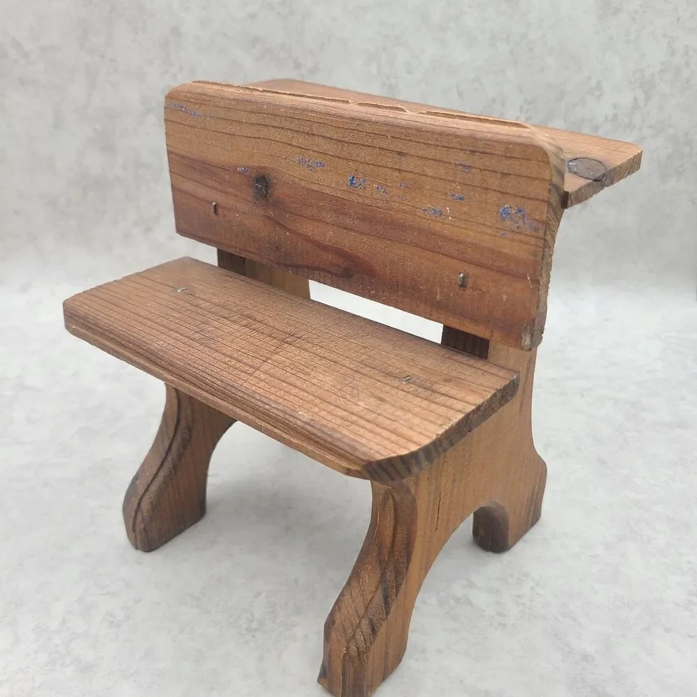 Vintage Wooden Doll School Desk Chair - Handmade Miniature Furniture Decor